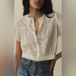 Embroidered Cotton Cream Top Medium Dupe Cupcakes and Cashmere NWT